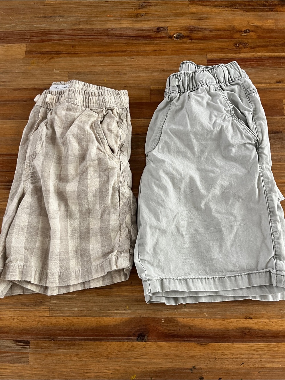 Zara Boys 2pc Elastic Waist Plaid Shorts & Solid Shorts Beige and Light Gray 8